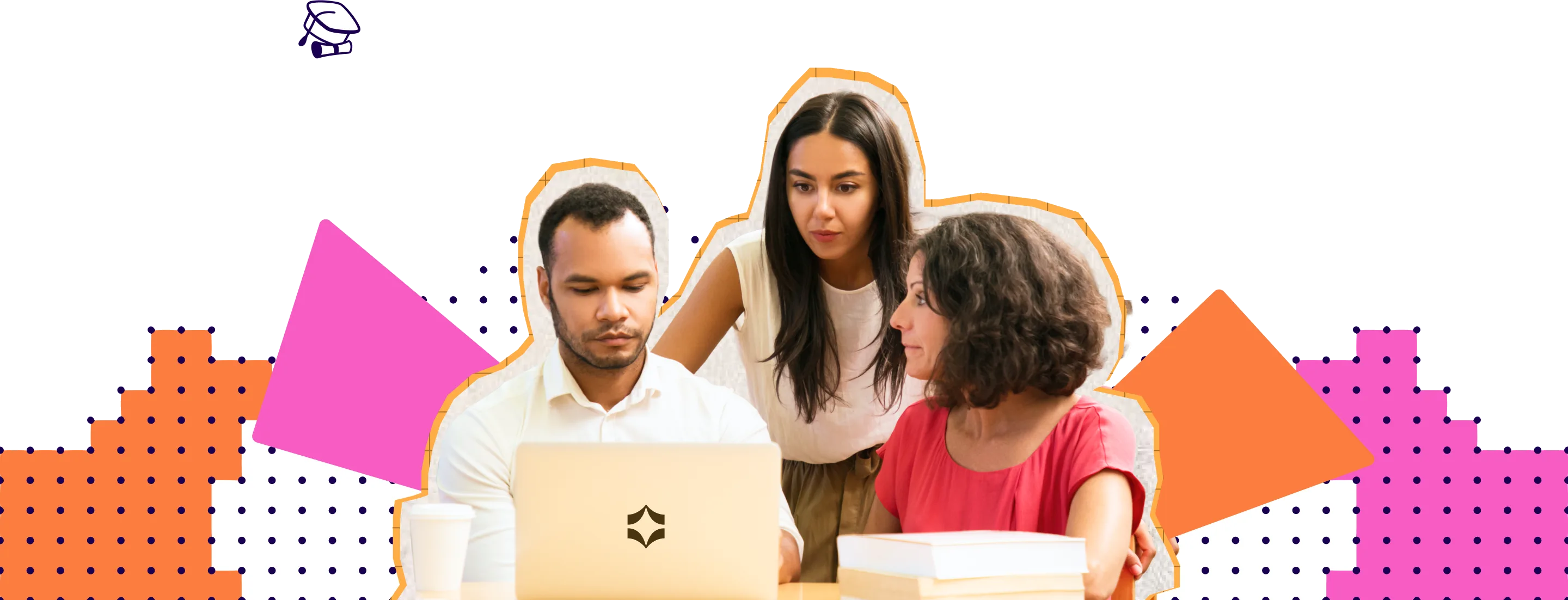Three educators working together at a laptop